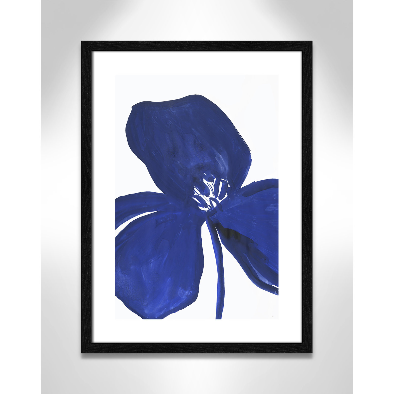 Clarisse "Indigo Petal II" Painting, 23" H x 17" W x 0.75" D, Black Framed Paper