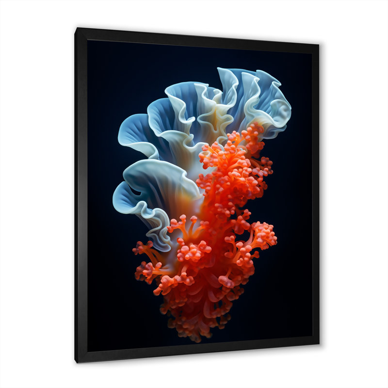 Impression sur toile «Pruple coloré et corail noir I» - Plage et océan, H 44 po x l 34 po x P 1,5 po, Cadre simple noir