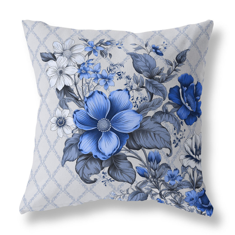 Floral Square Cushion, 41cm H x 41cm W, Blue/Grey Floral
