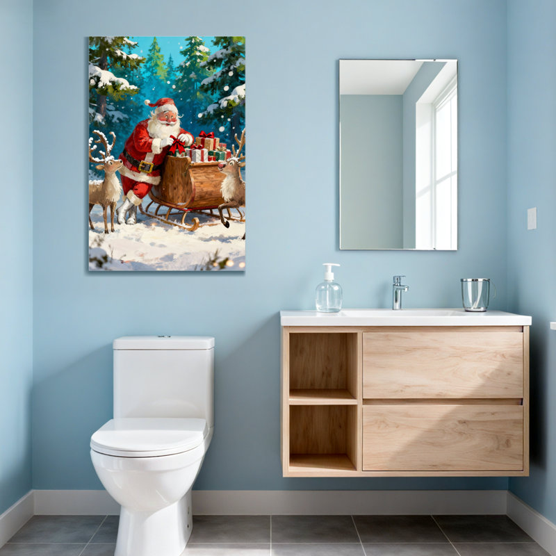 Père Noël de Noël avec renne et traîneau, H 36 po x l 24 po