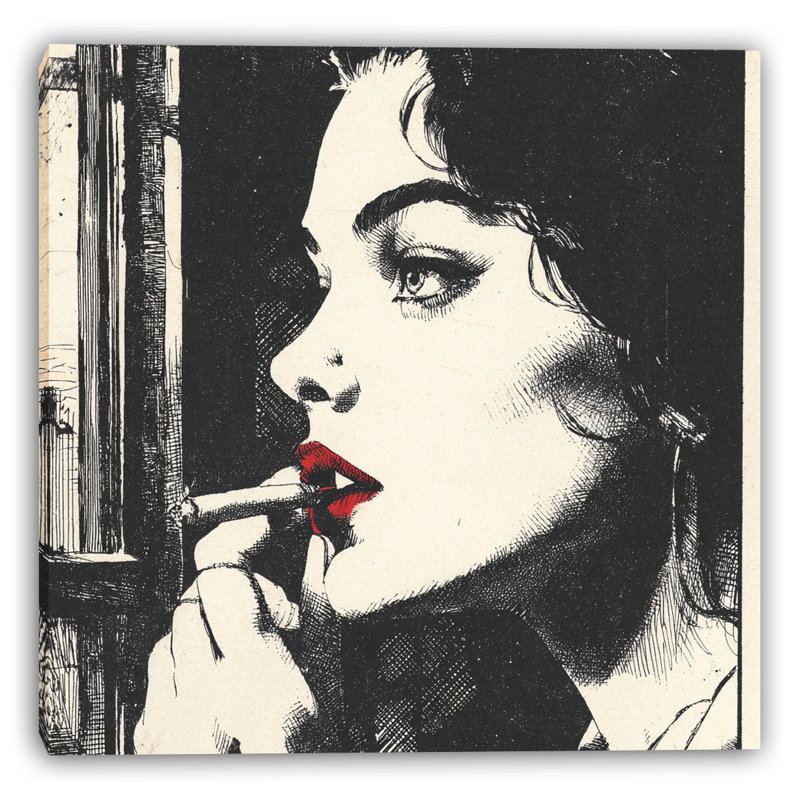 Red Lips Noir Wrapped Canvas Wall Art, 20" H x 20" W