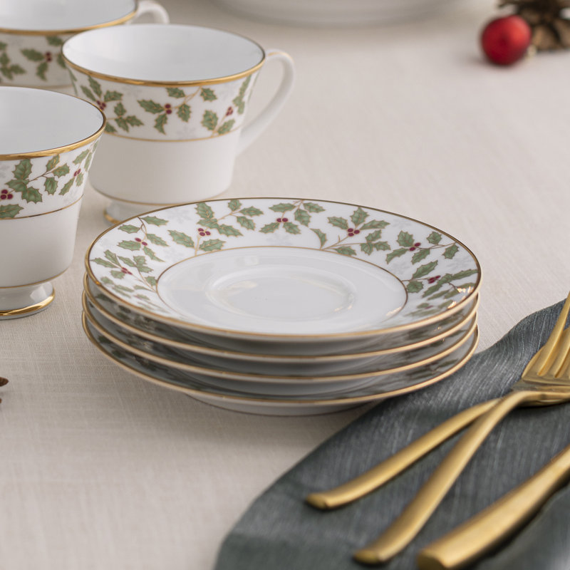 Ensemble de 4 soucoupes Noritake Holly & Berry Gold, 6 po