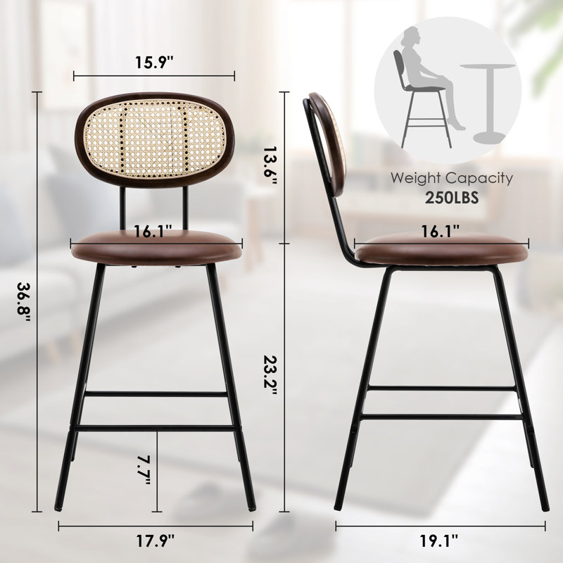 Jaago 17.7" Rattan Counter Stool, Brown, 2