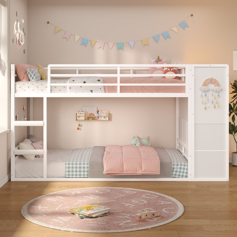 Twin Bunk Beds With Led Lights & Storage, 6 Drawers,Twin Over Twin Bunk Bed, Metal Low Bed With Safety Ladder And Guardrail,Space Saving