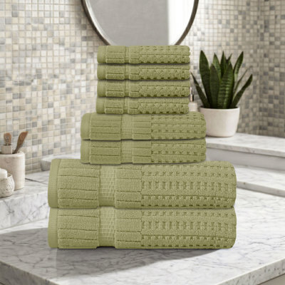 Ensemble de serviettes 8 pièces Willow - 100% coton peigné, qualité supérieure 630 g / m², vert, ultra doux et très absorbant (ensemble de 2 serviettes de bain, 2 serviettes de toilette et 4 serviettes de toilette)