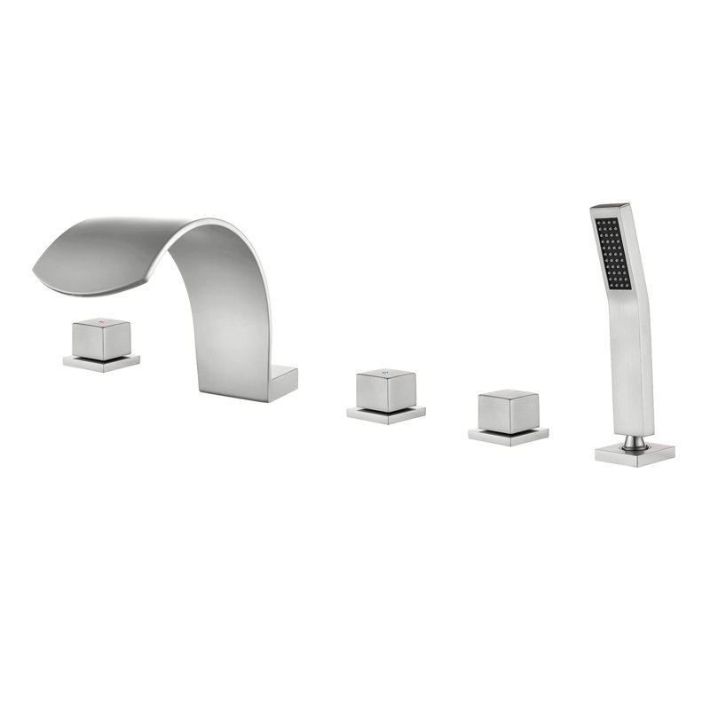 Deck Mount Roman Tub Faucet Set Waterfall High Flow Bathtub Faucets, Brushed Nickel