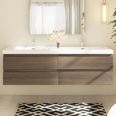 72 In. W X 20 In. D X 22 In. H Double Sink Floating Bath Vanity With Glossy White Resin Top -  Latitude RunÂ®, 840DF577E6CB44D1B7DB5B62C4D8AB48