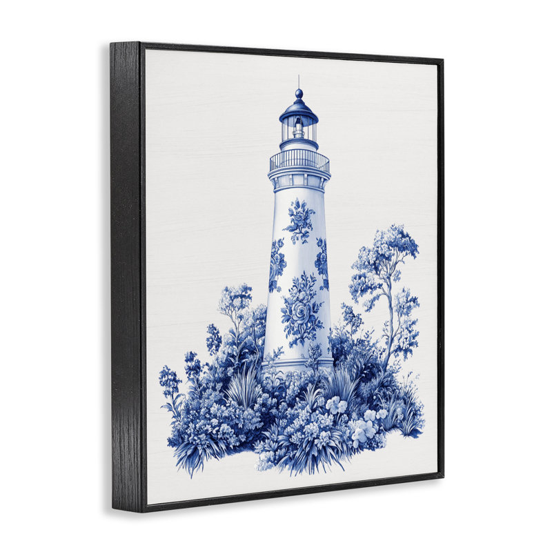 Toile à motif phare à jet d'encre encadré, design par lettré et doublé, H 20 po x l 16 po, Giclée encadrée noir minuit