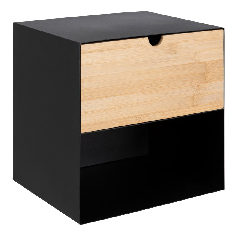 Saliou 30cm W Manufactured Wood Bedside Table, Black/Bamboo