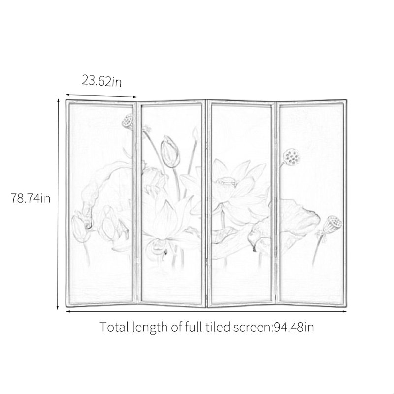 Paravent en bois rétro, H 78,74 po x l 94,48 po x P 1,18 po