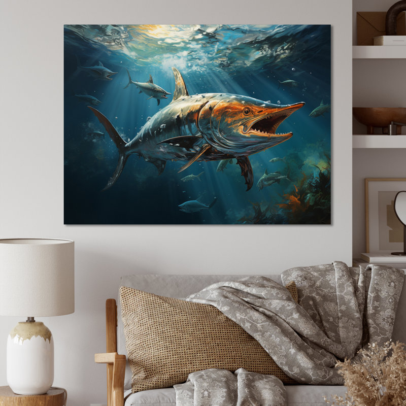 " Fishing Majestic Marlins Jumping III ", H 24 po x l 32 po x P 1 po, Toile tendue