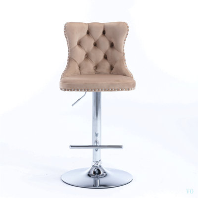 Meubles, tabourets de bar pivotants en velours à hauteur de siège réglable de 25 à 33 pouces, tabourets de bar modernes à base chromée avec dossiers capitonnés confortables pour un pub à domicile et un îlot de cuisine (ensemble de 2)