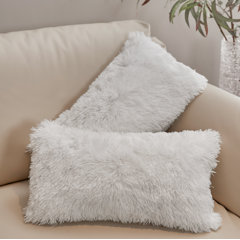 Cheer Collection Fluffy Reading Pillow - Long Shaggy Hair TV and Gaming Pillow with Armrest - Gray