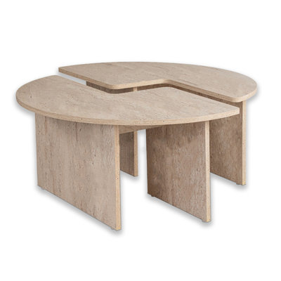 3 Pieces Travertine Round Coffee Table