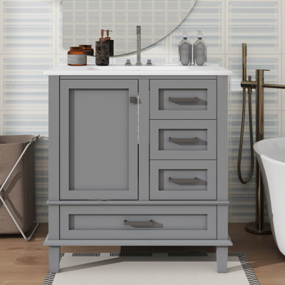 Ensemble de meuble-lavabo moderne 30 po avec 3 tiroirs à fermeture silencieuse et plateau amovible