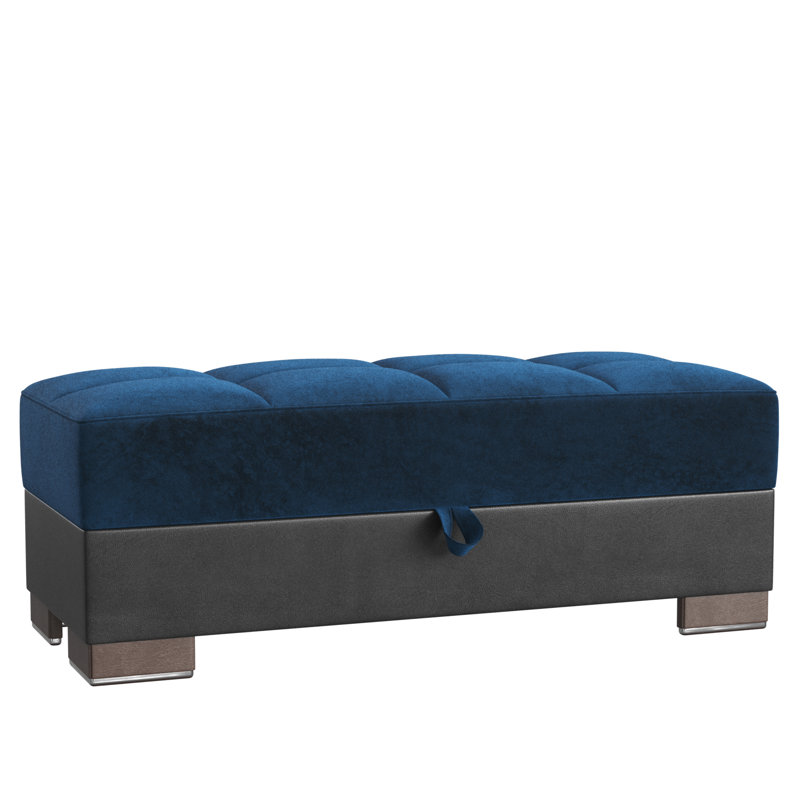 Clemmer Fabric Upholstered Ottoman with Storage, Turquoise/Black Microfiber