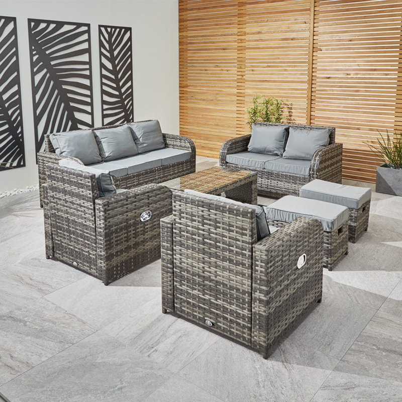 Sewanee Rattan 9 - Person Seating Group with Cushions