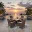 5-Piece All-Weather Gray Rattan Patio Dining Set with Acacia Wood Table-1937726436
