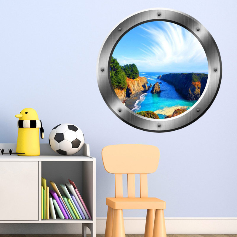 Décalcomanie murale fenêtre ocean view hublot, H 20 po x l 20 po x P 0,01 po, Argent