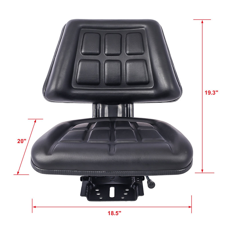 Siège de tracteur noir avec dossier et glissière, structure en acier avec coussin en PVC