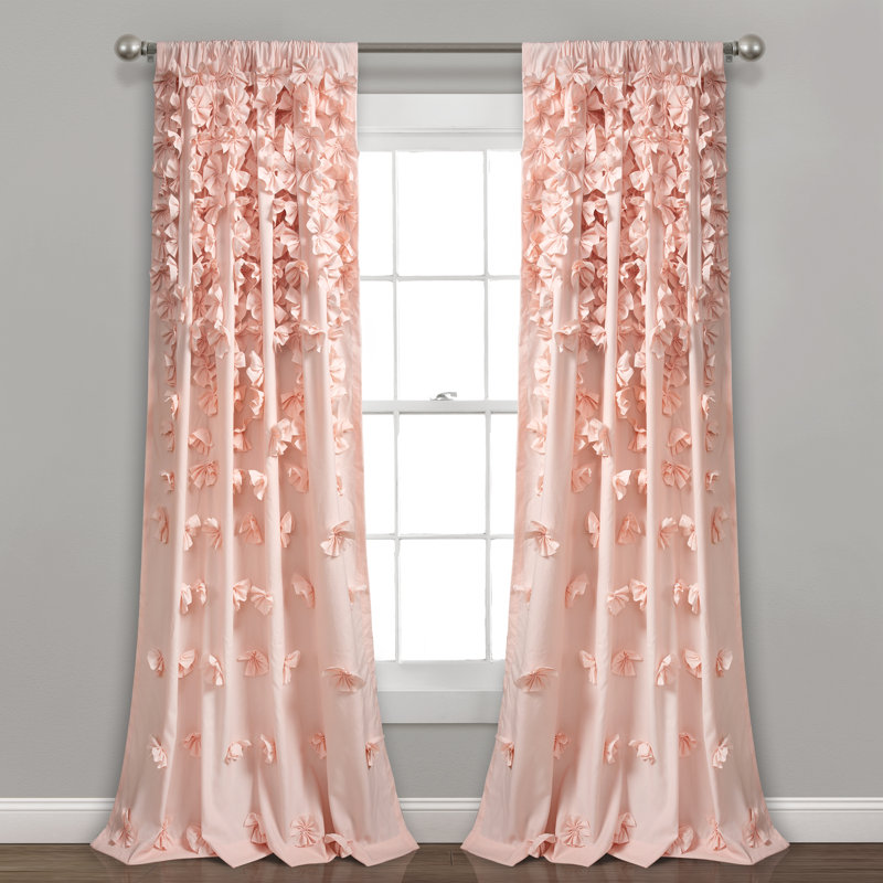 Panneau de rideau simple semi-diaphane à motif floral avec passe-tringle Riley, Rougir, l 54 po x L 95