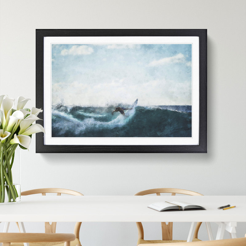 Surfing - Picture Frame Painting, 36cm H x 48cm W x 2cm D, Black Framed