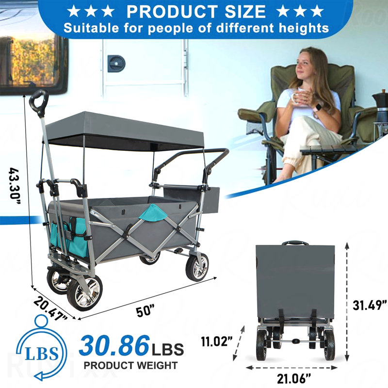 Push & Pull Utility Folding Wagon With Removable Canopy