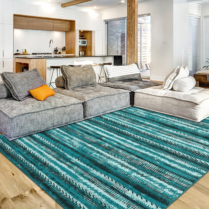 Tapis vert / blanc en polyester tissé à la machine Klae Southwestern, Rectangle 8 pi x 10 pi