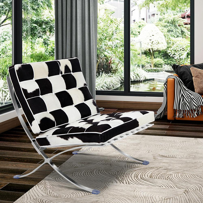 Satka Upholstered Recliner, Black/White Horse Hair Leather