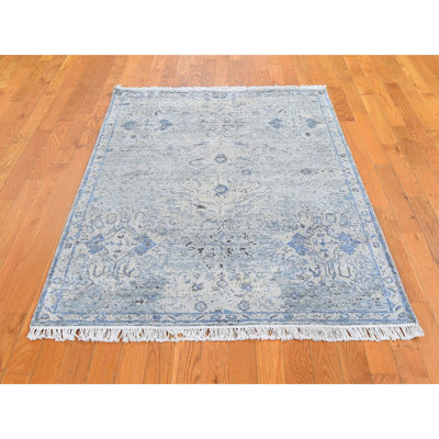 Tapis gris clair noué à la main de conception unique 4 pi x 6 pi Corentin