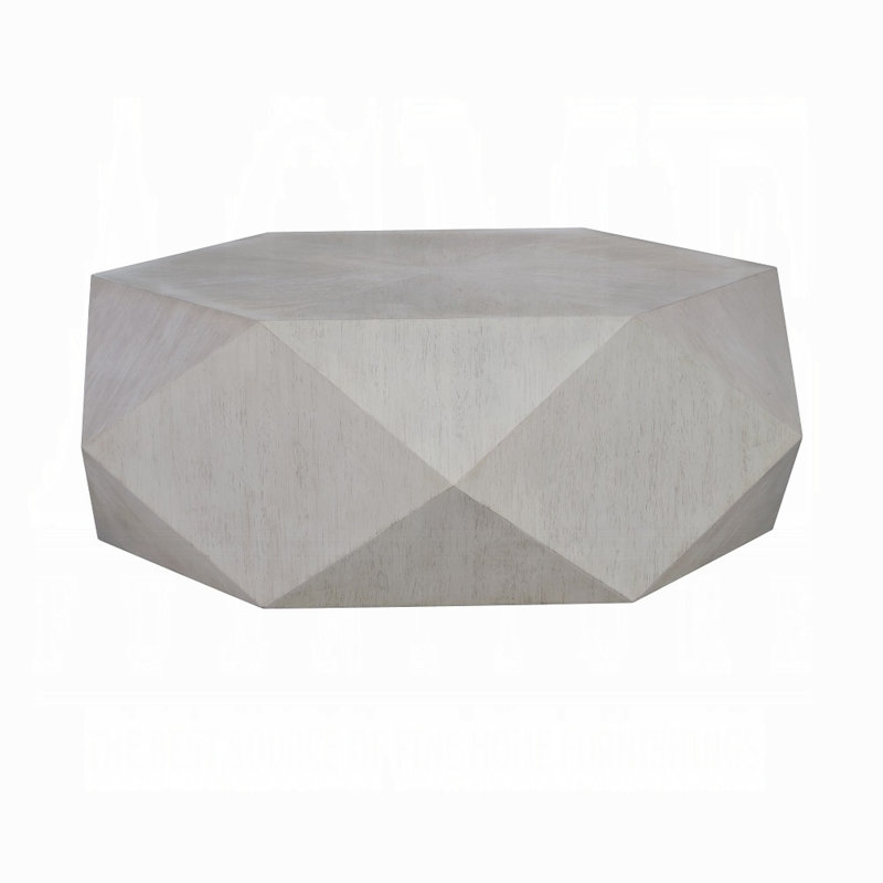Table basse Hano, bois d'hévéa blanc, base géométrique 50 po