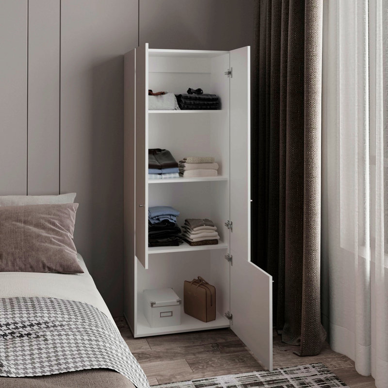 Système de garde-robe à 3 portes avec tringle pour vêtements et tablettes intérieures Home, Blanc