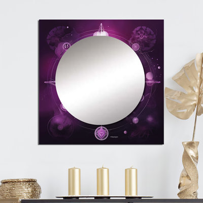 Mystical Fuchia Sacred Chakra Portal I - Modern Geometric Large Square Mirror Wall Decor For Bedroom
