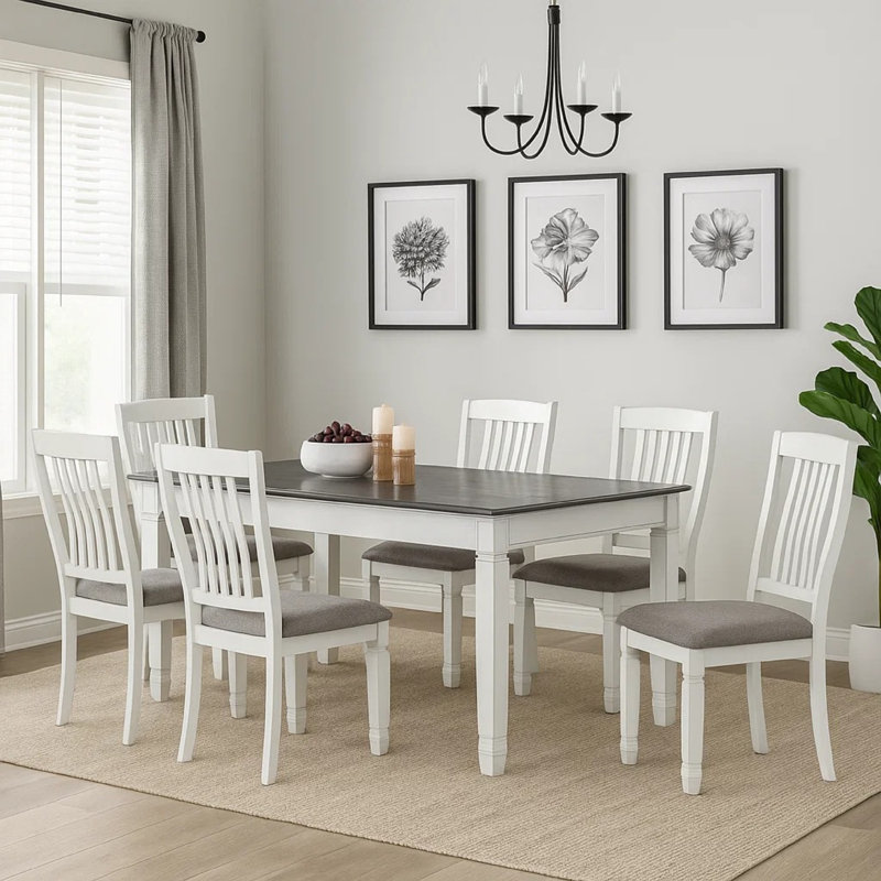 Ensemble de salle à manger 7 pièces Dola, table de rangement, 6 chaises coussinées, gris, blanc Dola
