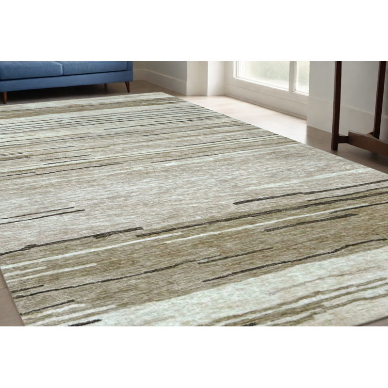 5' X 8' Beige and Brown Abstract Power Loom Distressed Non Skid Area Rug