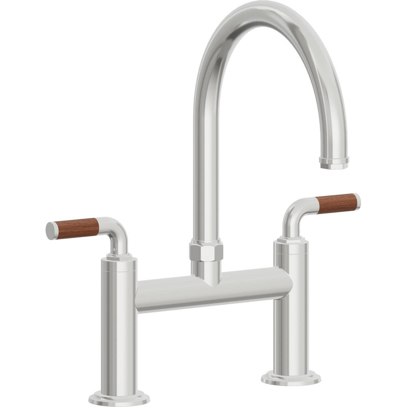 Bridge Kitchen Faucet - Arc Spout, Polished Chrome, Without Side Spray, Teak Lever Handle