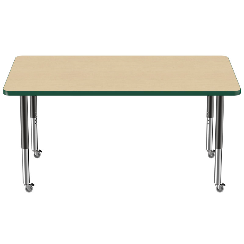 Table d'activité rectangulaire à hauteur réglable en forme de T, Érable / vert, Super, 36 po x 60 po