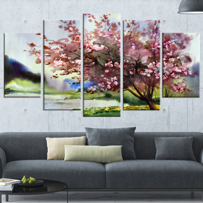 «Tree with Spring Flowers», ensemble de 5 toiles tendues