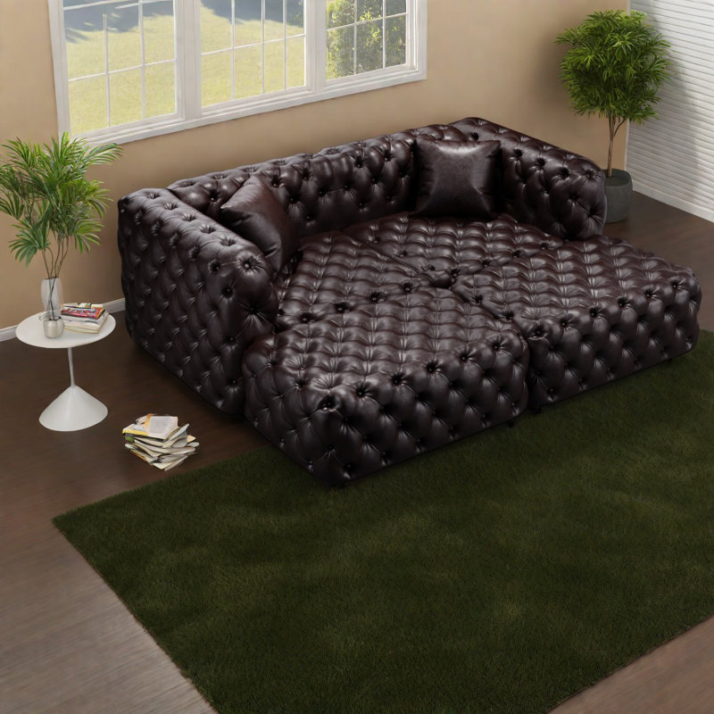 Compression Modular Sectionals, Faux Leather Modern Sofa for Home