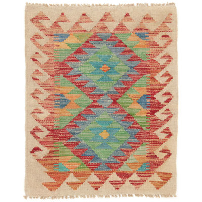 Rectangle 60 cm x 90 cm Geometric Wool Hand Woven Kilim Area Rug