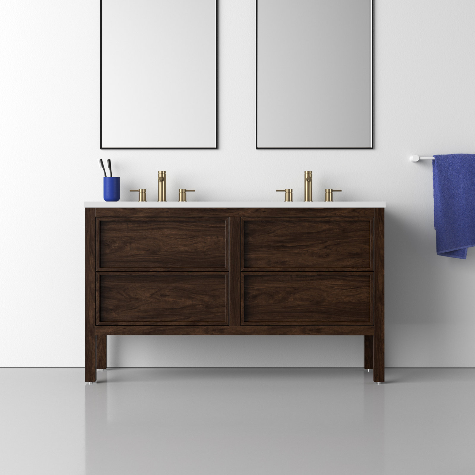 Gonzalo 55'' Double Bathroom Vanity, Dark Walnut