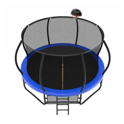 Trampoline rond de 14 pieds avec filet de sécurité et pieds en forme de W - Bleu