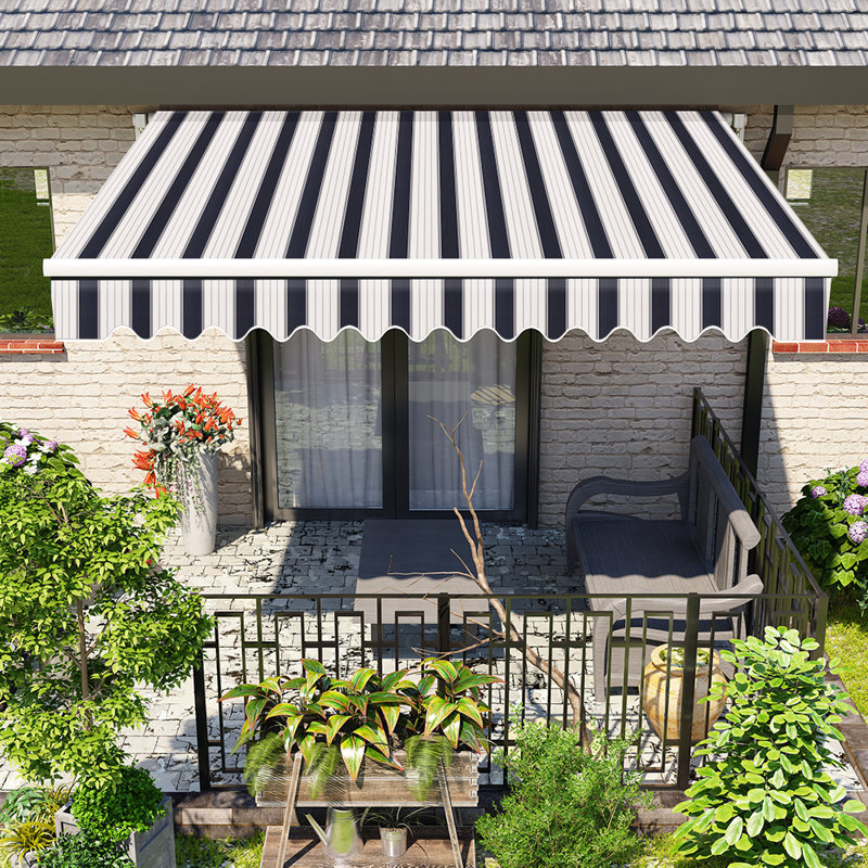 Dakota Fields 250cm W x 200cm D Fabric Cover Retractable Patio Awning, Blue/White