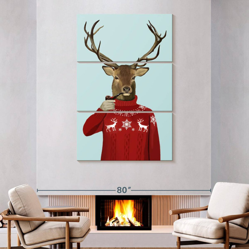 Cerf dans un chandail de ski Brampt, H 74 po x l 48 po