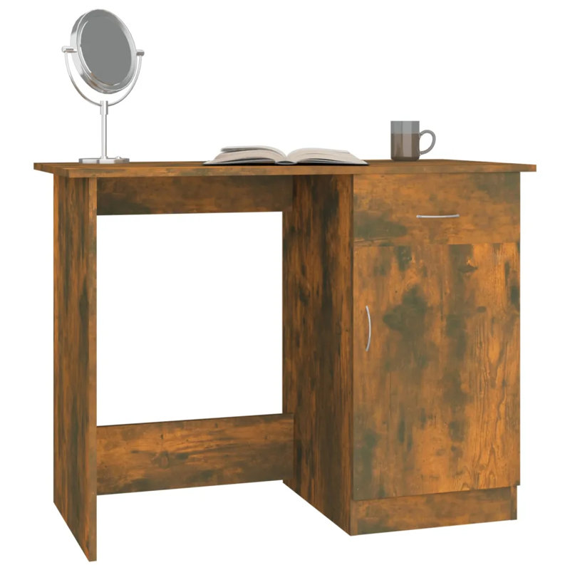 Nelly Desk Engineered Wood Bedroom Office Corner Study Desk, Smoked Oak