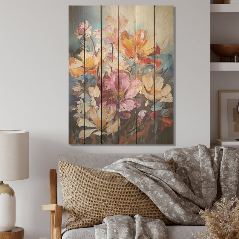Multicolore brillant oiseaux de paradis fleurs I - fleurs, art mural sur bois de pin naturel, H 32 po x l 24 po