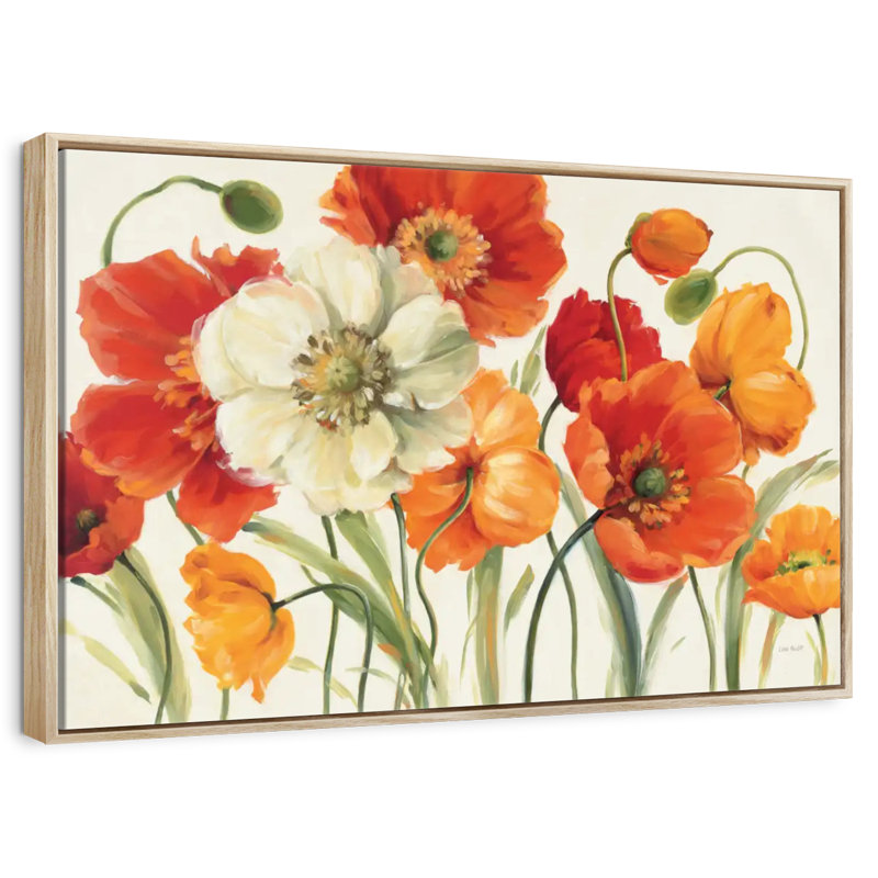 Mélodie des coquelicots, Cadre flottant en bois naturel, 31 po x 21 po