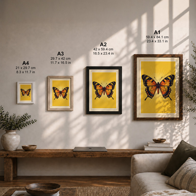 Golden Butterfly Modern - Framed Print, Black, A4 - 29.7 x 21.0 cm