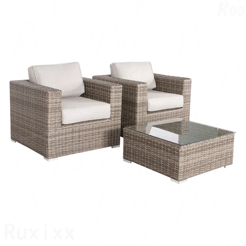 Ensemble de conversation pour 2 personnes en rotin et osier avec coussins, Beige
