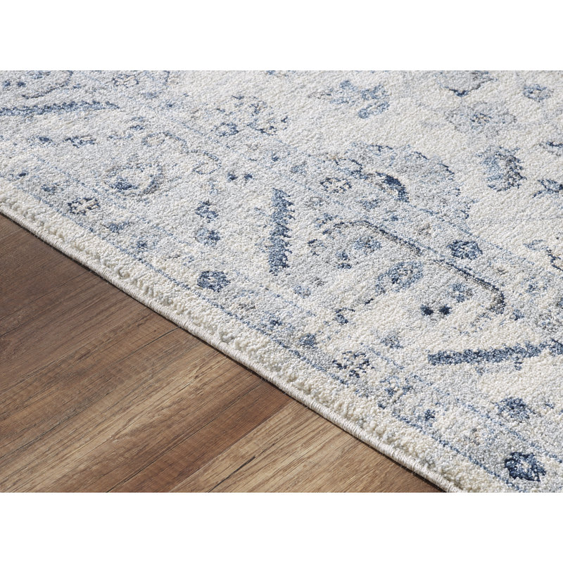 Tapis oriental bleu / ivoire Bourque, Rectangle 7 pi 9 po x 10 pi 2 po